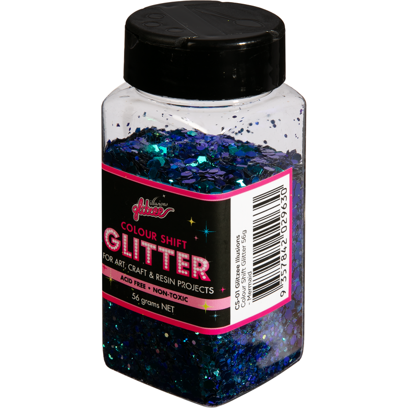 Black Illusions Colour Shift Glitter (Mix Size)-Mermaid Colour Shift (56g) Craft Basics