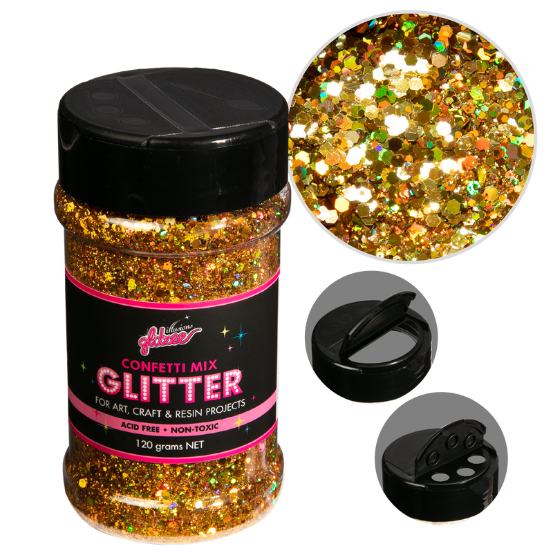 Sandy Brown Illusions Confetti Mix Glitter-Gold Holographic (120g) Craft Basics