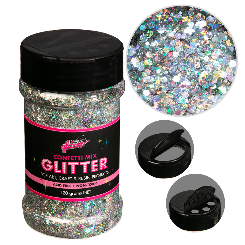 Illusions Confetti Mix GlitterSilver Holographic (120g)