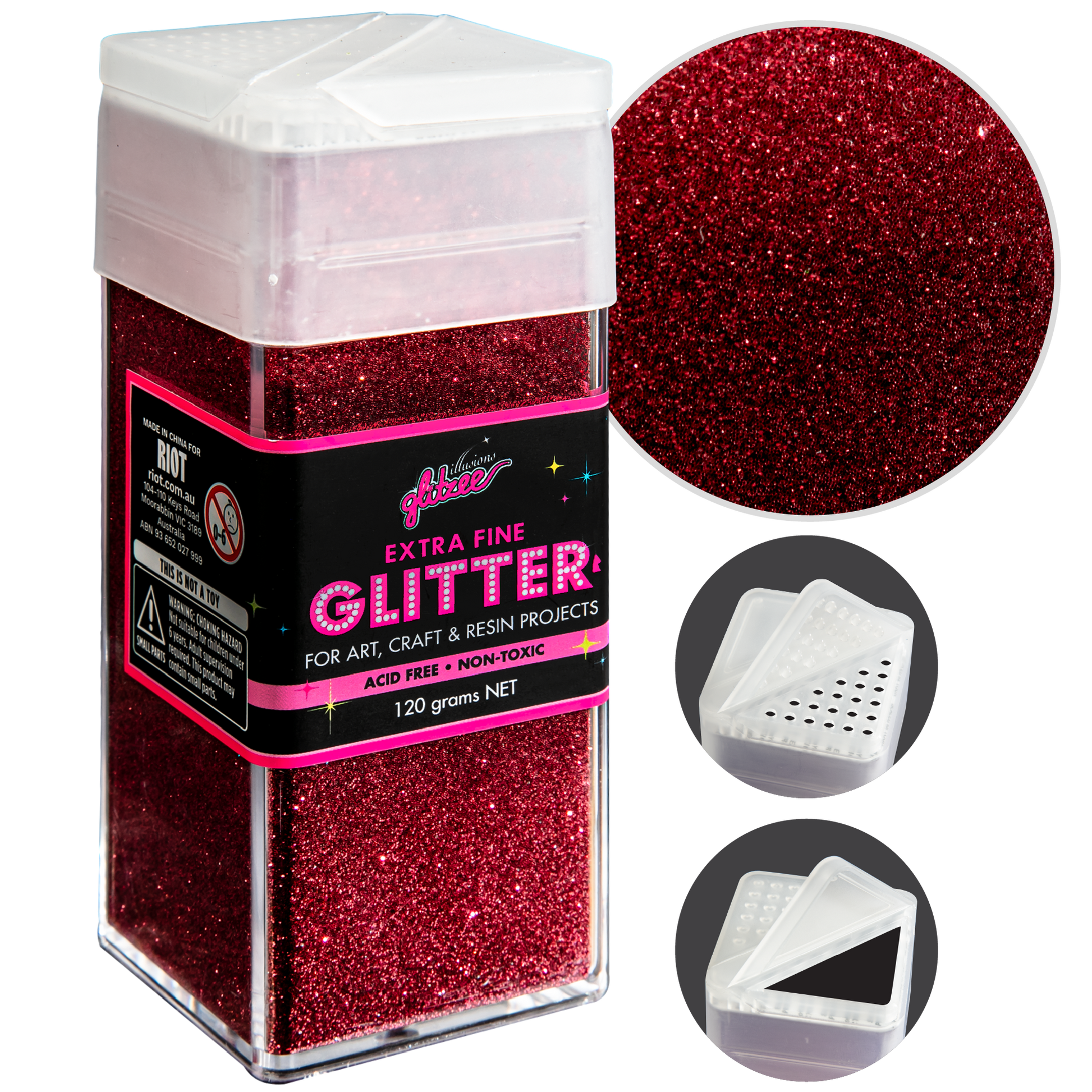 Thistle Illusions Extra Fine Ordinary Glitter 0.2mm-Raspberry (120g) Craft Basics