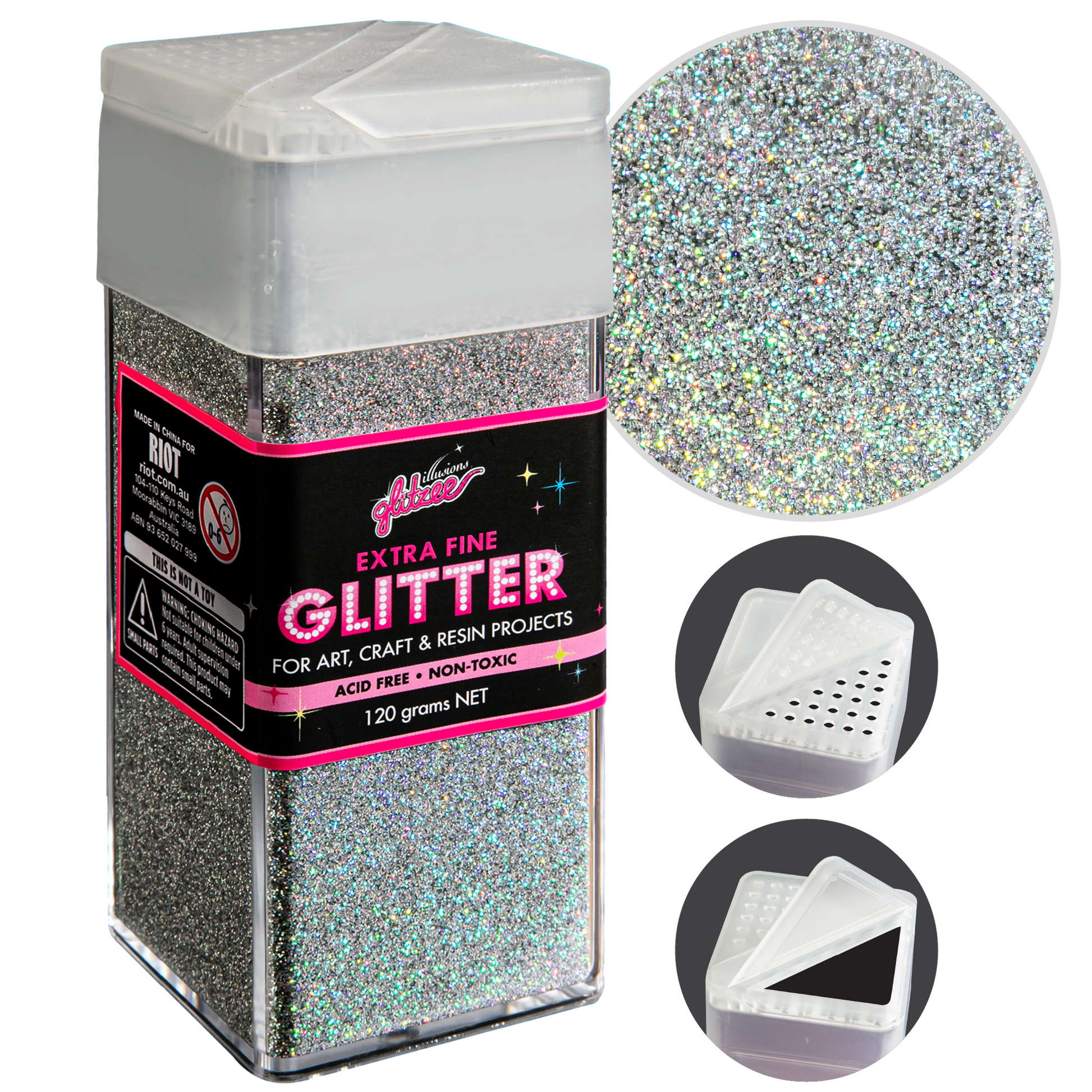 Gray Illusions Extra Fine Ordinary Glitter 0.2mm-Bling Holographic (120g) Glitter