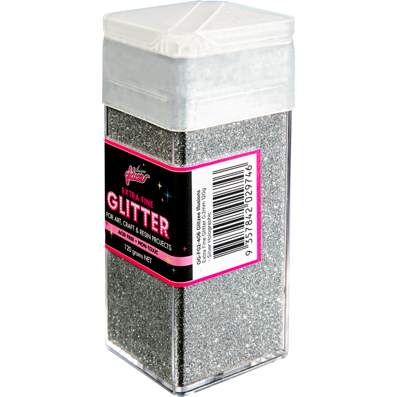 Light Gray Illusions Extra Fine Ordinary Glitter 0.2mm-Silver Holographic (120g) Craft Basics
