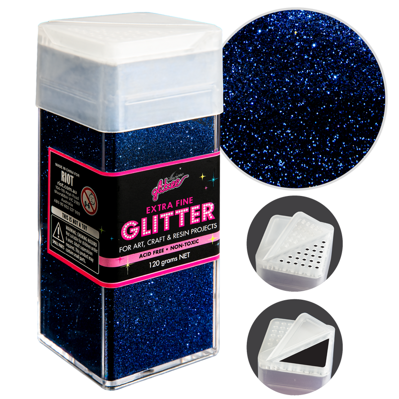 Black Illusions Extra Fine Ordinary Glitter 0.2mm-Royal Blue (120g) Craft Basics
