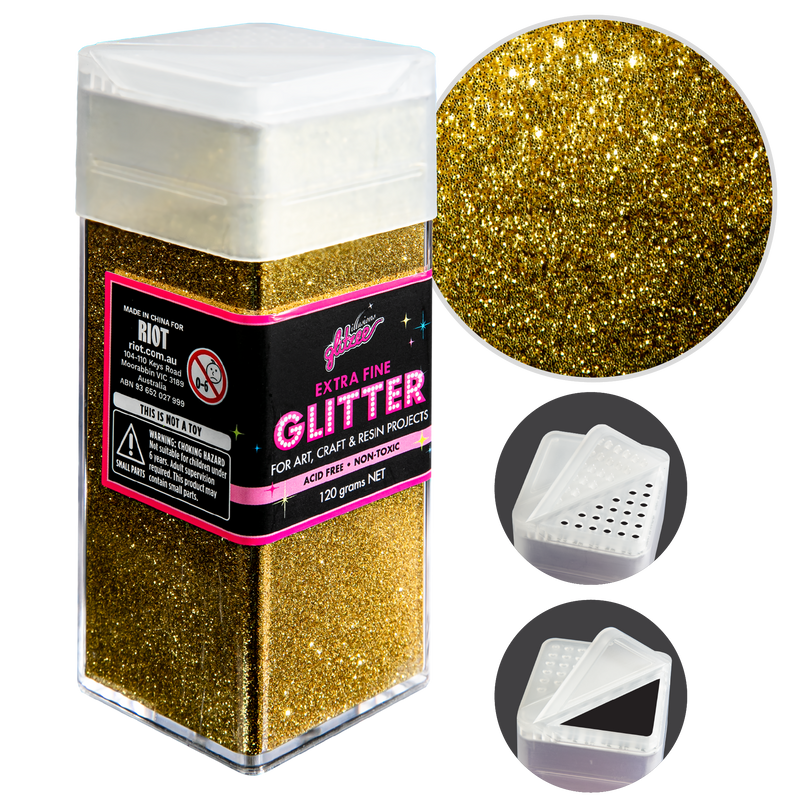 Black Illusions Extra Fine Ordinary Glitter 0.2mm-Light Gold (120g) Craft Basics