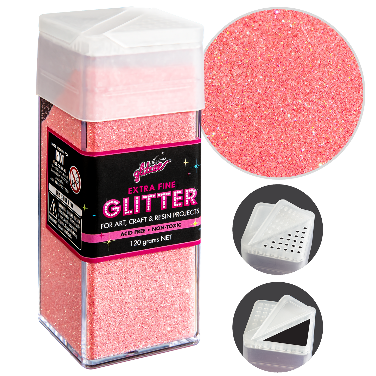 Light Pink Illusions Extra Fine Ordinary Glitter 0.2mm-Pink (120g) Glitter
