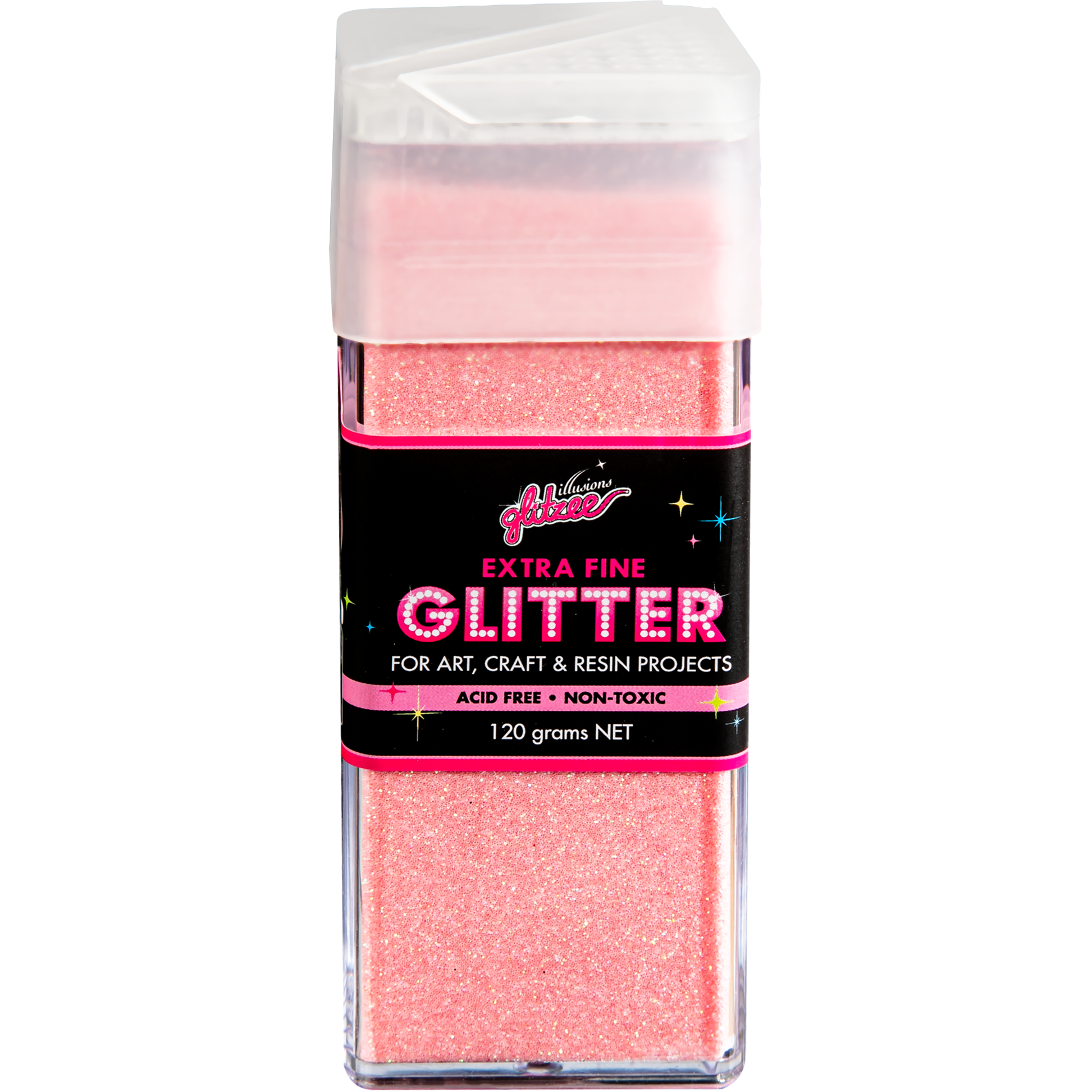 Black Illusions Extra Fine Ordinary Glitter 0.2mm-Pink (120g) Glitter