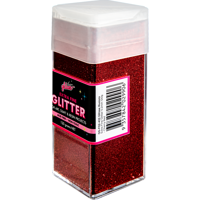 Black Illusions Extra Fine Ordinary Glitter 0.2mm-Cherry Red (120g) Craft Basics