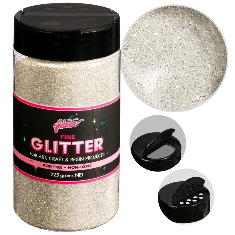 Black Illusions Fine Ordinary Glitter 0.2mm-Silver (227g) Craft Basics