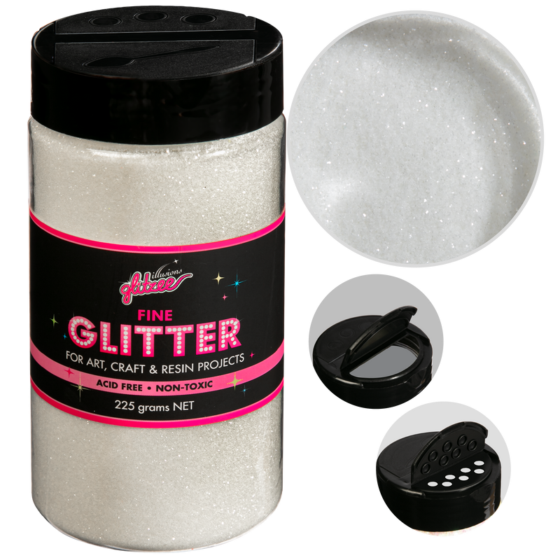 Black Illusions Fine Ordinary Glitter 0.2mm-Snow (227g) Craft Basics
