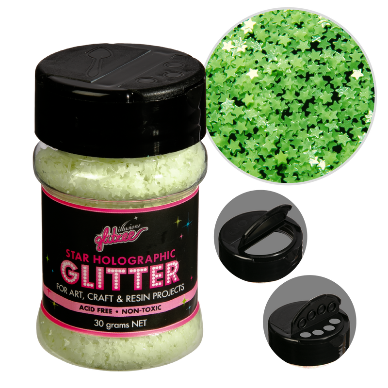 Tan Illusions Star Holographic Glitter-Glow In The Dark (30g) Craft Basics