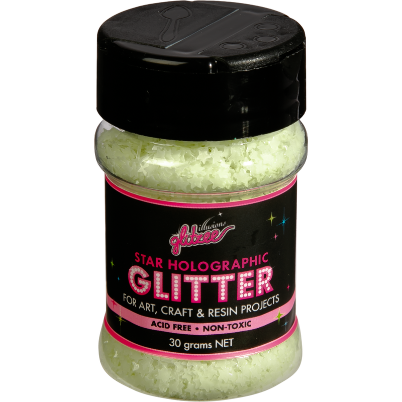Black Illusions Star Holographic Glitter-Glow In The Dark (30g) Craft Basics