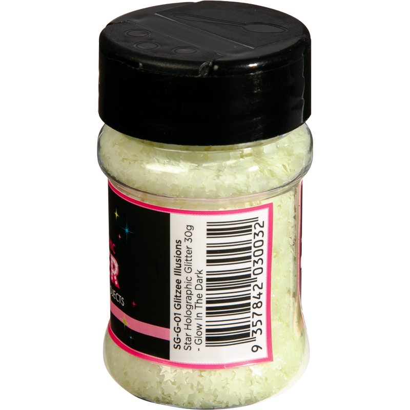 Black Illusions Star Holographic Glitter-Glow In The Dark (30g) Craft Basics