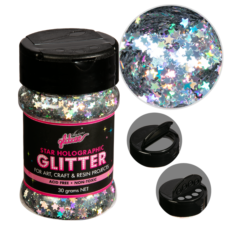 Black Illusions Star Holographic Glitter-Holographic Silver (30g) Craft Basics