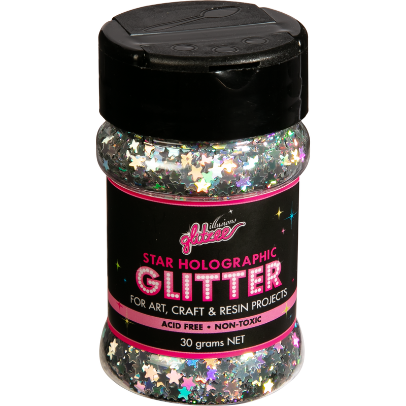 Rosy Brown Illusions Star Holographic Glitter-Holographic Silver (30g) Craft Basics