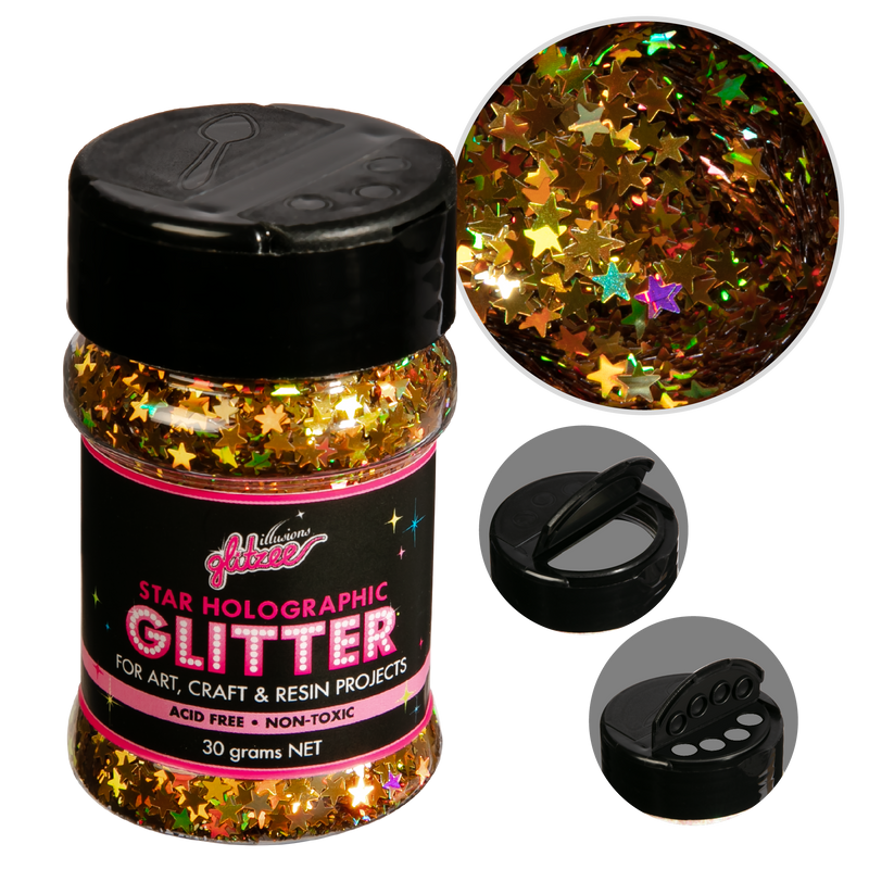 Black Illusions Star Holographic Glitter-Holographic Gold (30g) Craft Basics