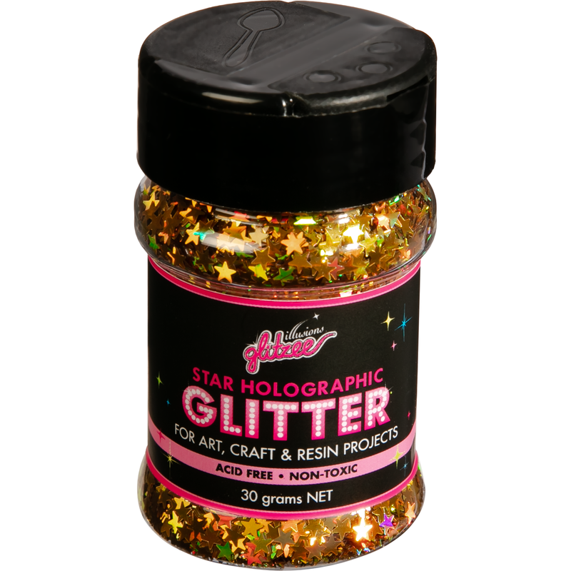 Dark Salmon Illusions Star Holographic Glitter-Holographic Gold (30g) Craft Basics