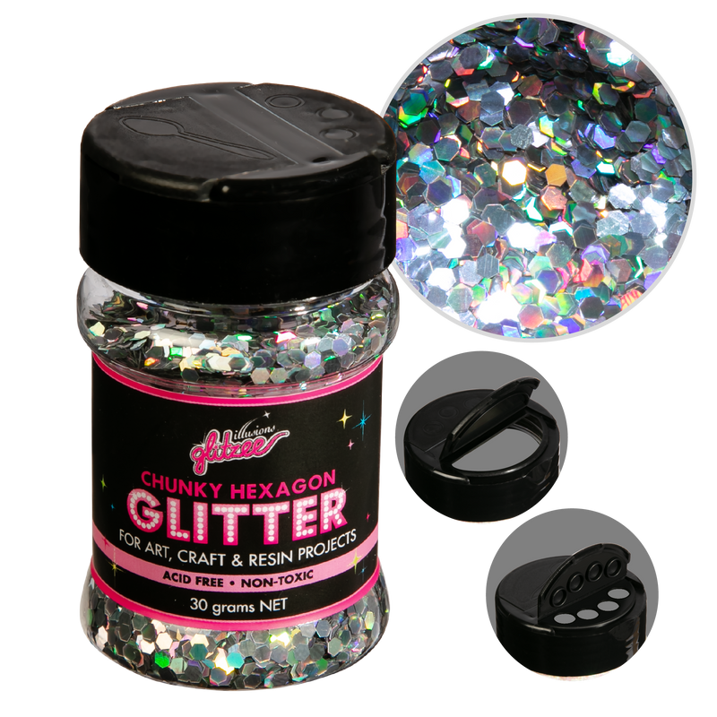 Black Illusions Chunky Hexagon Glitter-Holographic (30g) Craft Basics