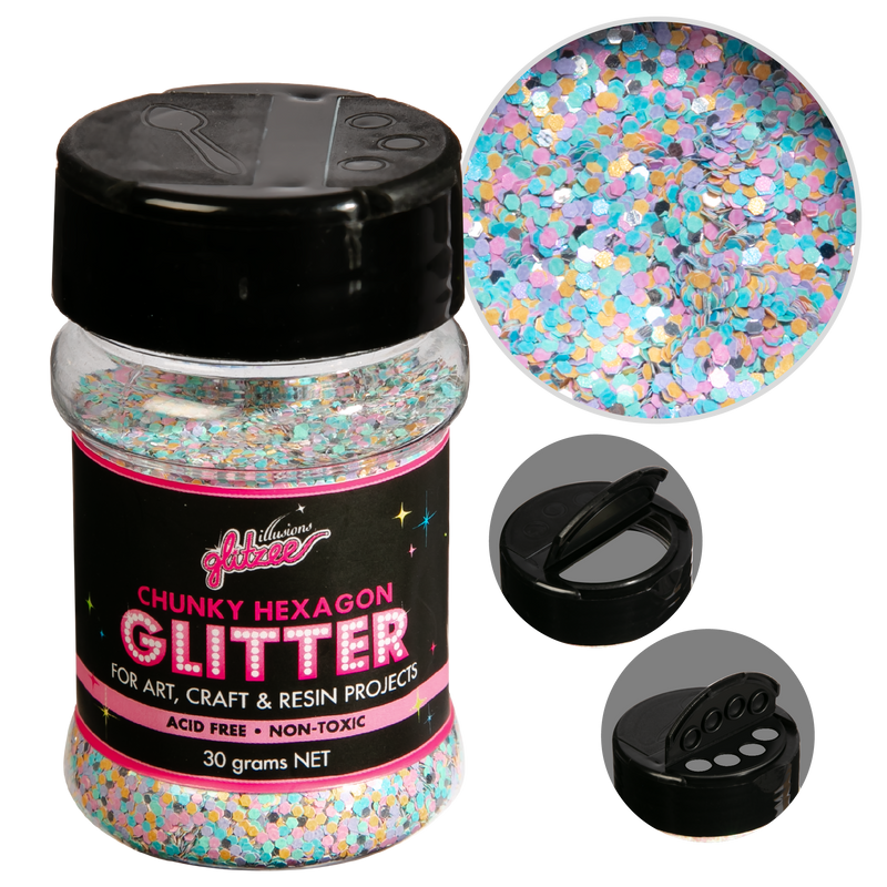 Gray Illusions Chunky Hexagon Glitter-Pastel (30g) Craft Basics
