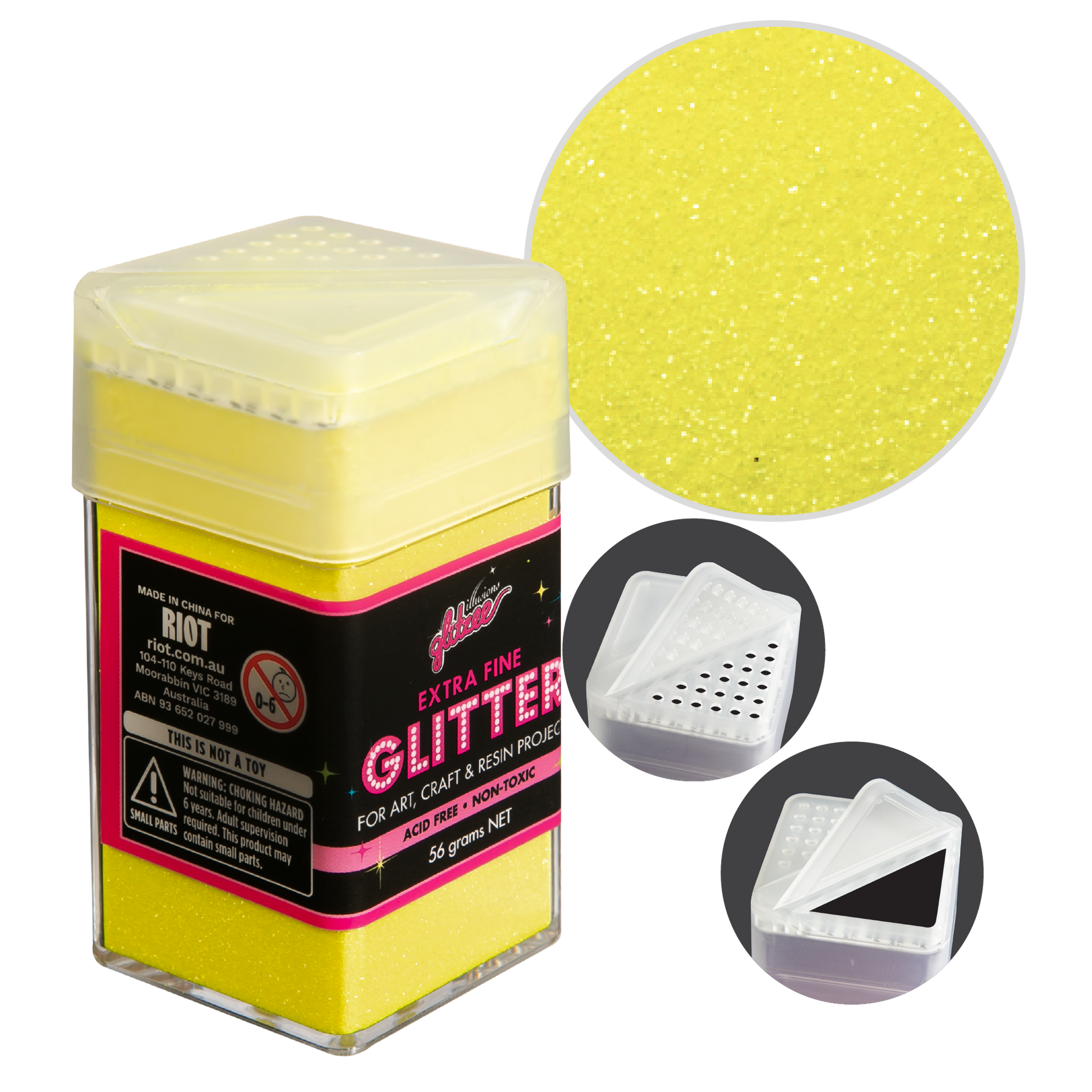 Black Illusions Extra Fine Glitter 0.2mm-Neon Yellow (56g) Craft Basics