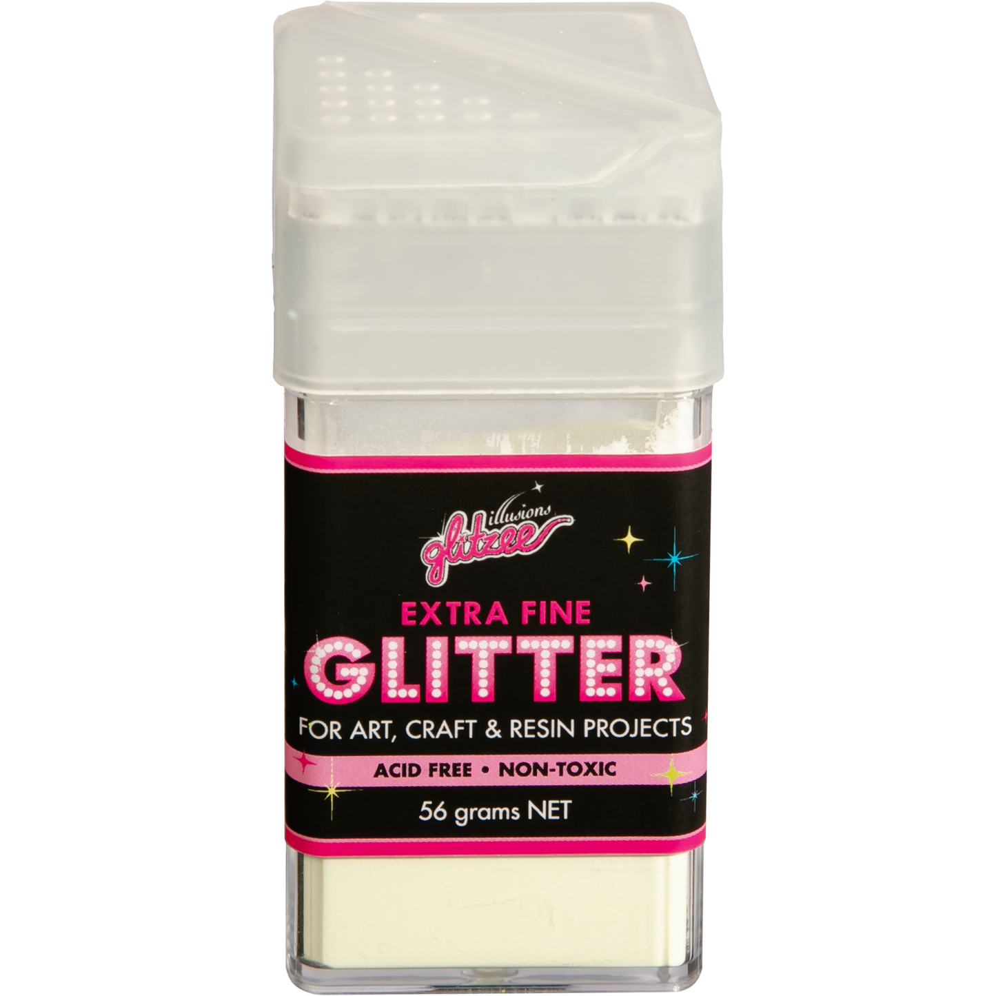 Black Illusions Extra Fine Glitter 0.2mm-Glow In The Dark, Yellow Green (56g) Glitter
