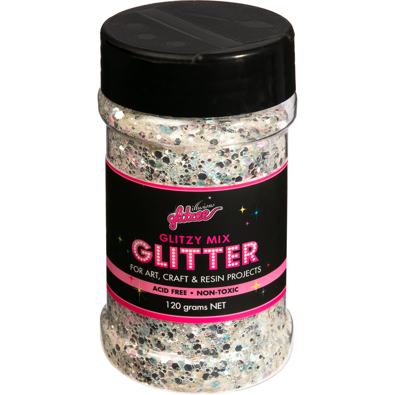 Black Illusions Glitzy Mix Specialty Glitter-Glitz Silver (113g) Craft Basics