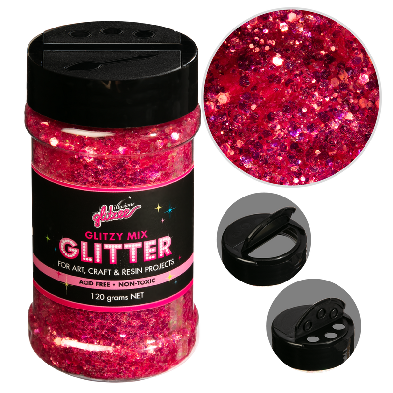 Black Illusions Glitzy Mix Specialty Glitter-Fuchsia (113g) Craft Basics