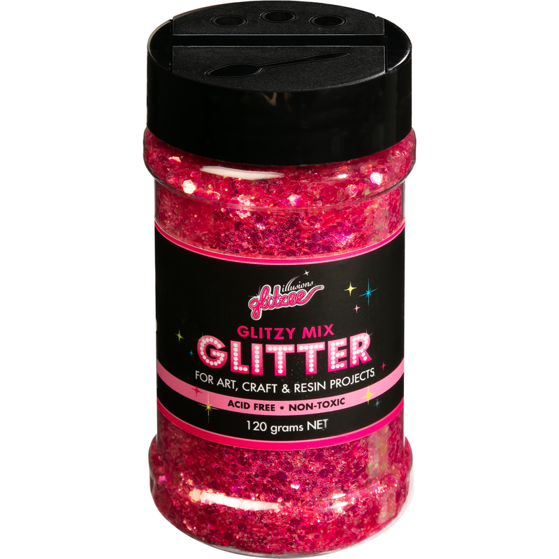 Black Illusions Glitzy Mix Specialty Glitter-Fuchsia (113g) Craft Basics