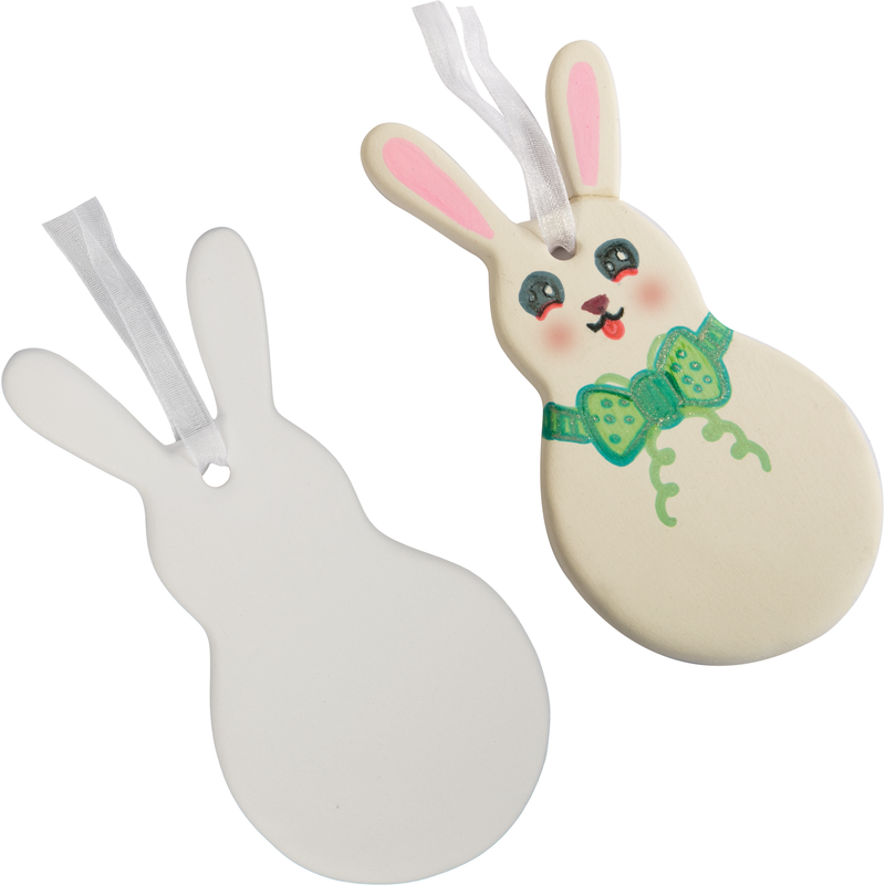 Light Gray Art Star Easter Hanging Ceramic Bunny Blank 6.1x12.5cm Easter