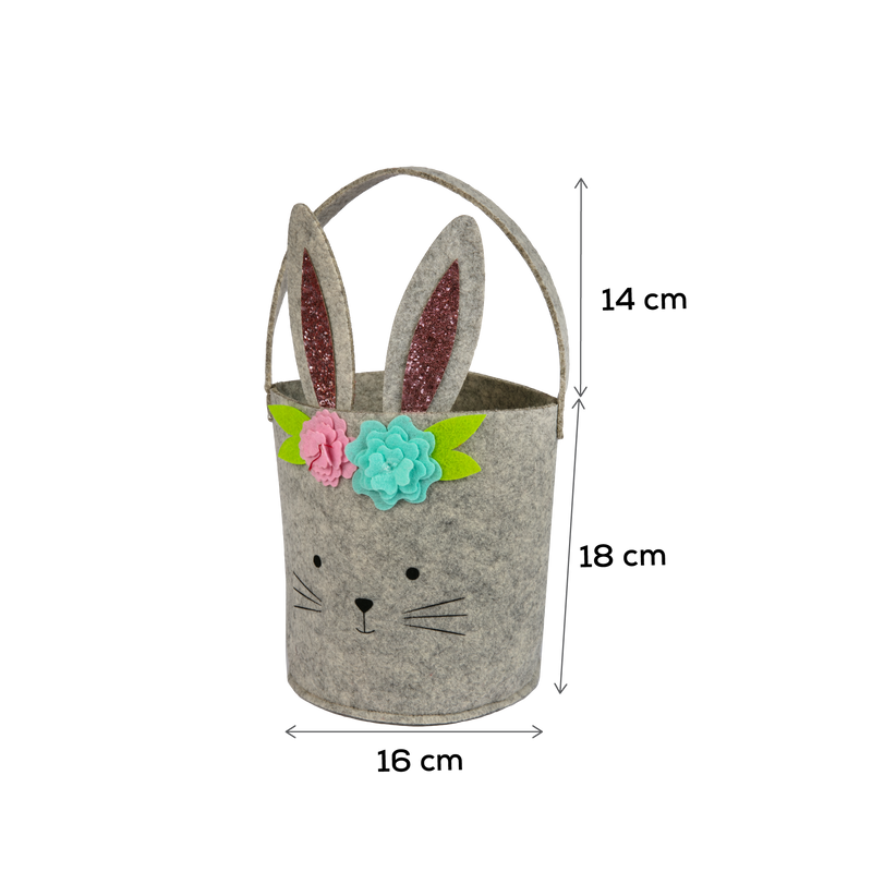 Rosy Brown Art Star Easter Felt Bunny Bucket with Flowers and Glitter 32cm Easter