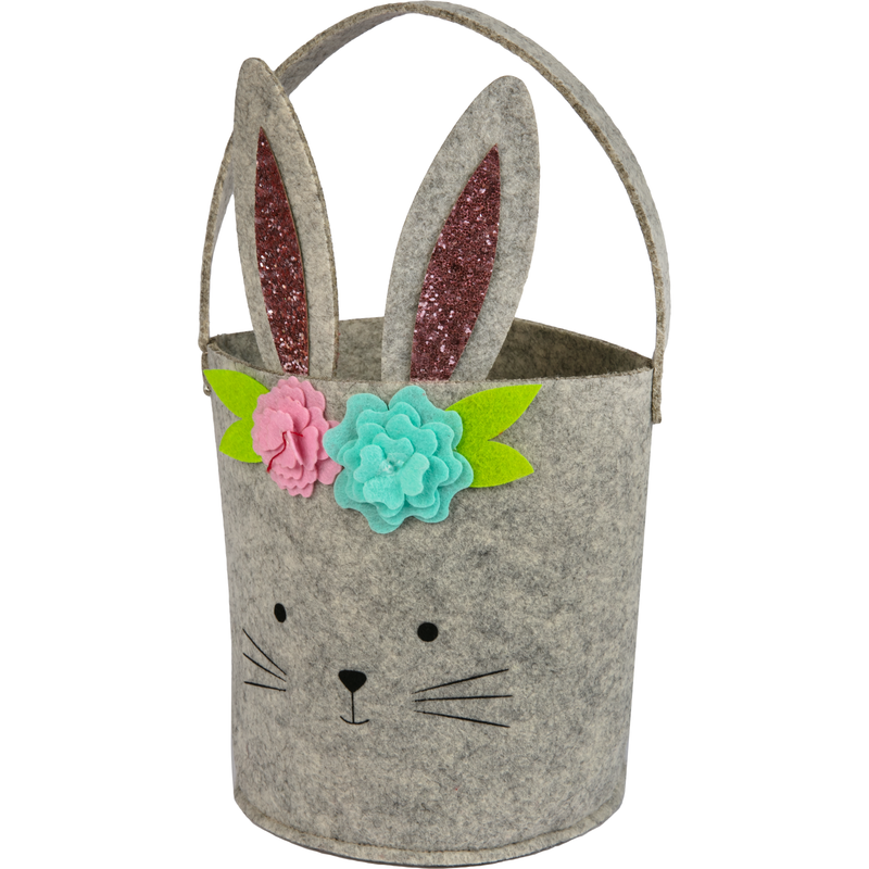 Rosy Brown Art Star Easter Felt Bunny Bucket with Flowers and Glitter 32cm Easter