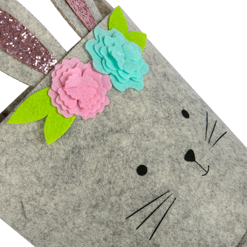 Dark Gray Art Star Easter Felt Bunny Bucket with Flowers and Glitter 32cm Easter
