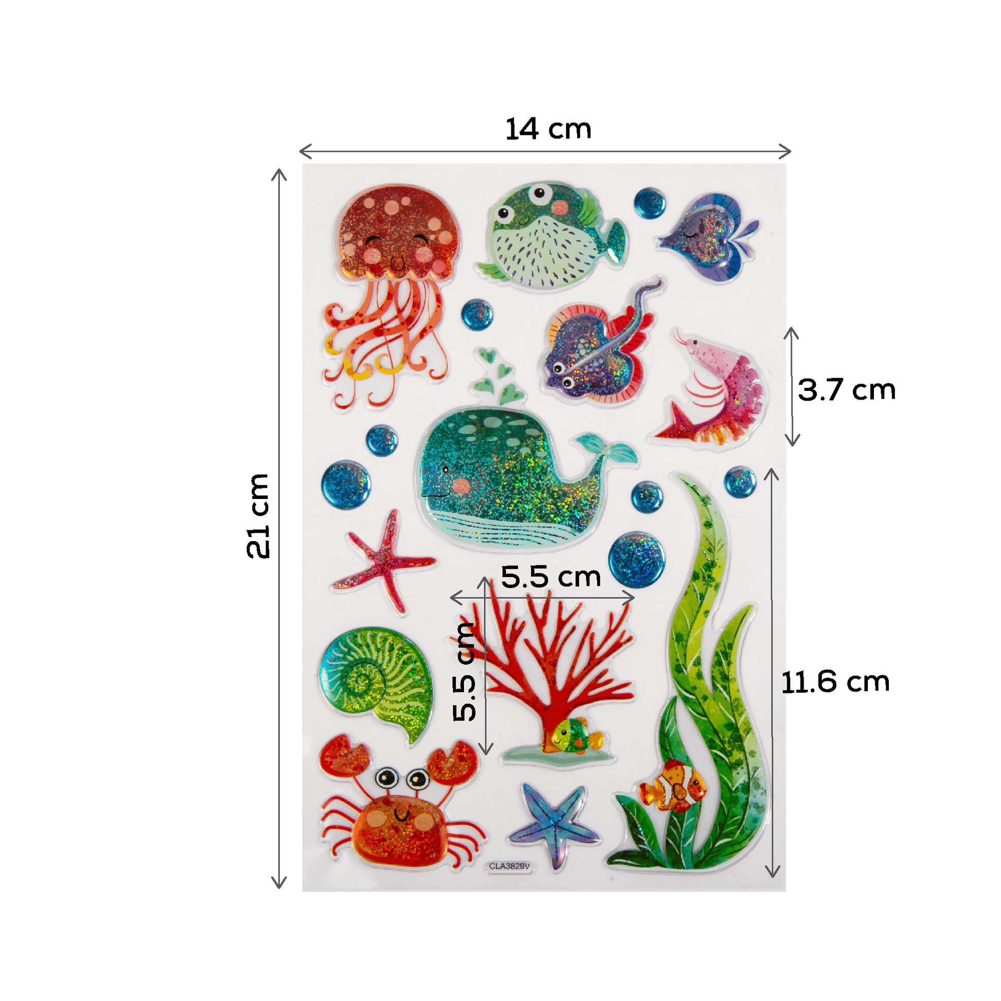 Light Gray Art Star Embossed Foil Stickers Underwater Friends (10 Stickers) Paper Craft