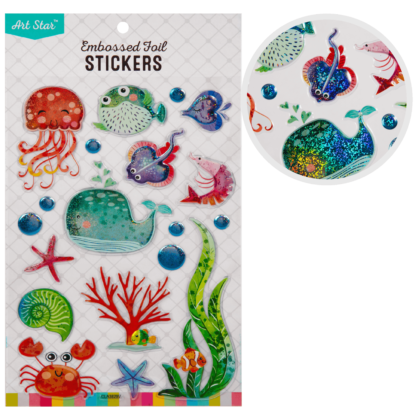 Light Gray Art Star Embossed Foil Stickers Underwater Friends (10 Stickers) Paper Craft