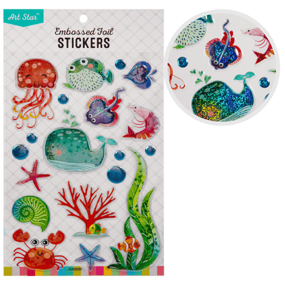 Light Gray Art Star Embossed Foil Stickers Underwater Friends (10 Stickers) Paper Craft