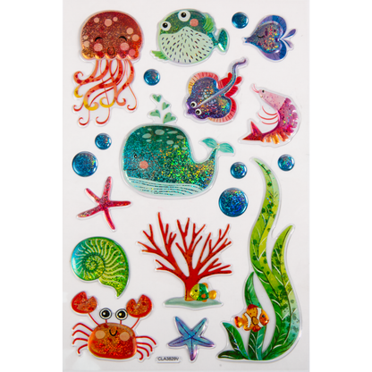 Light Gray Art Star Embossed Foil Stickers Underwater Friends (10 Stickers) Paper Craft