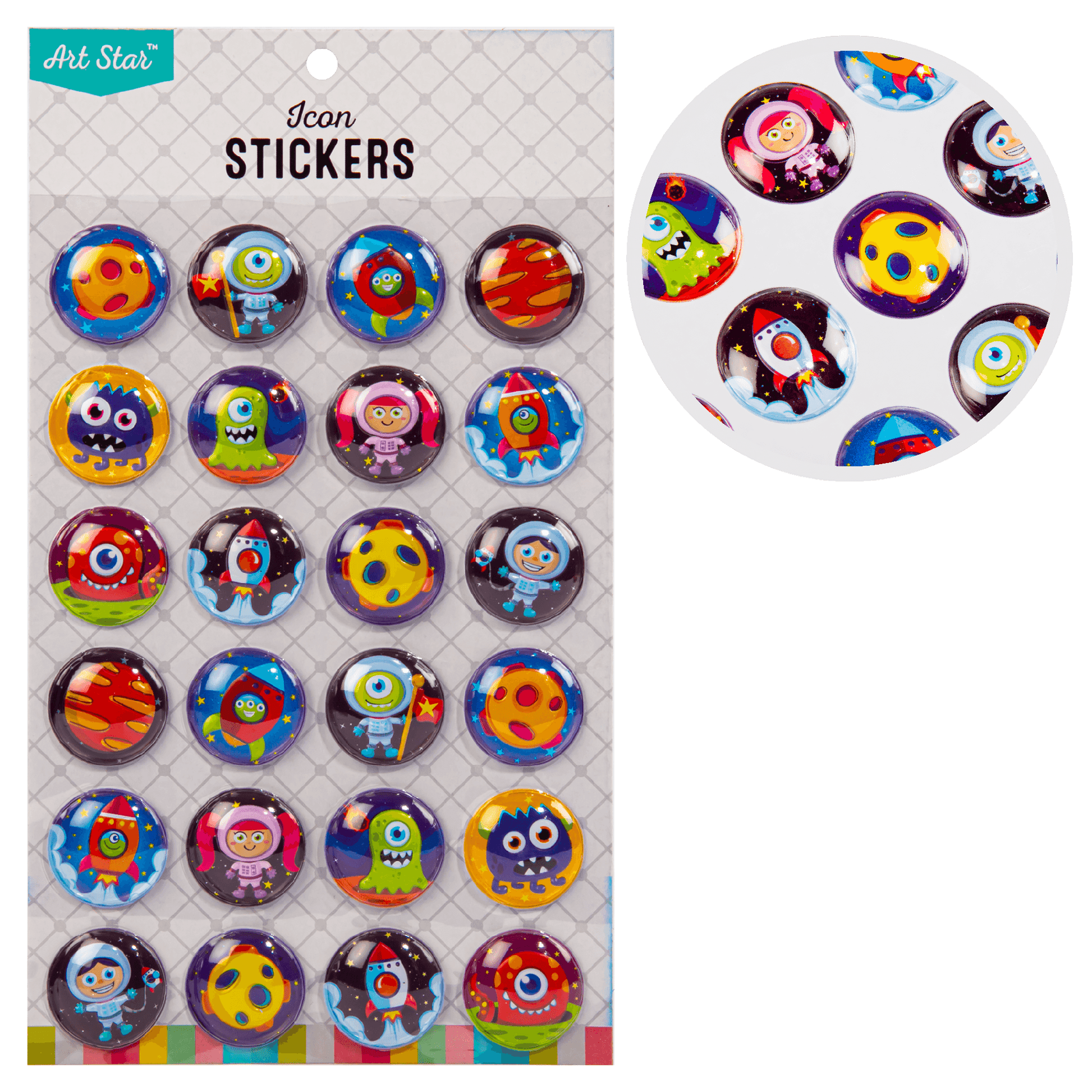 Light Gray Art Star 3D Bubble Stickers Space Adventures (24 Stickers) Paper Craft
