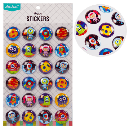 Light Gray Art Star 3D Bubble Stickers Space Adventures (24 Stickers) Paper Craft