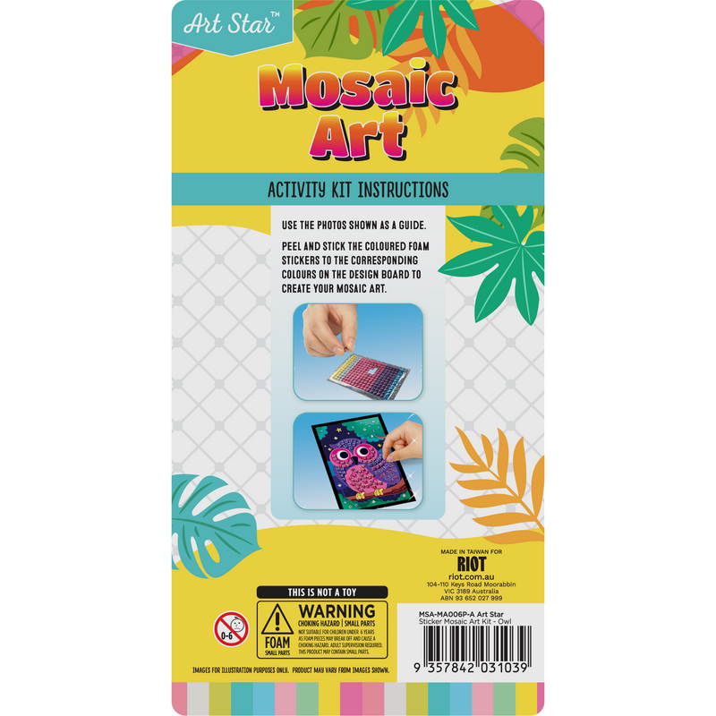 Sea Green Art Star Sticker Mosaic Art Kit-Owl Kids Activities