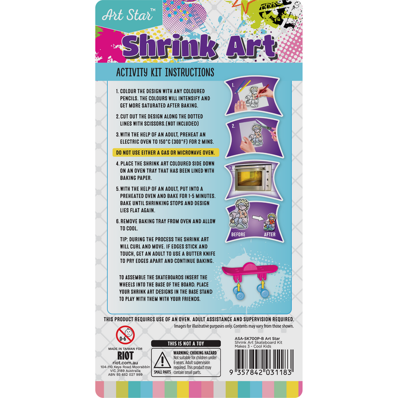 Light Gray Art Star Shrink Art Skateboard Kit-Cool Kids (Makes 3) Kids Activities