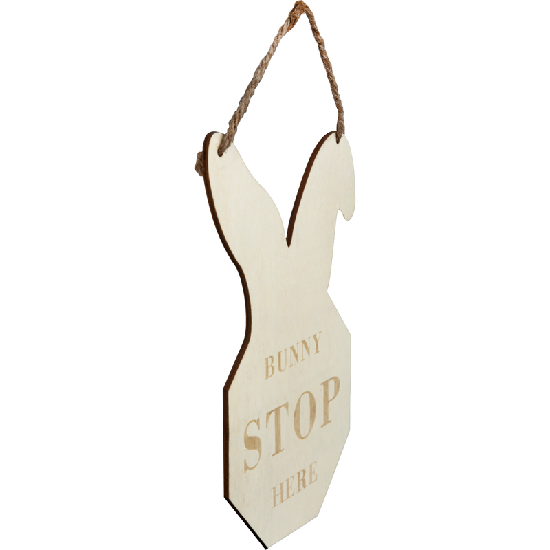 Light Gray Art Star Easter Plywood Bunny Stop Here Hanging Sign 14.7 x 24 x 0.3cm Easter