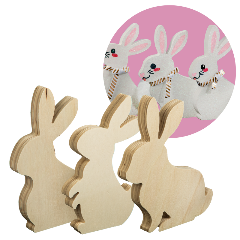 Gray Art Star Easter Plywood Bunny Shapes to Decorate 3 Pack Easter