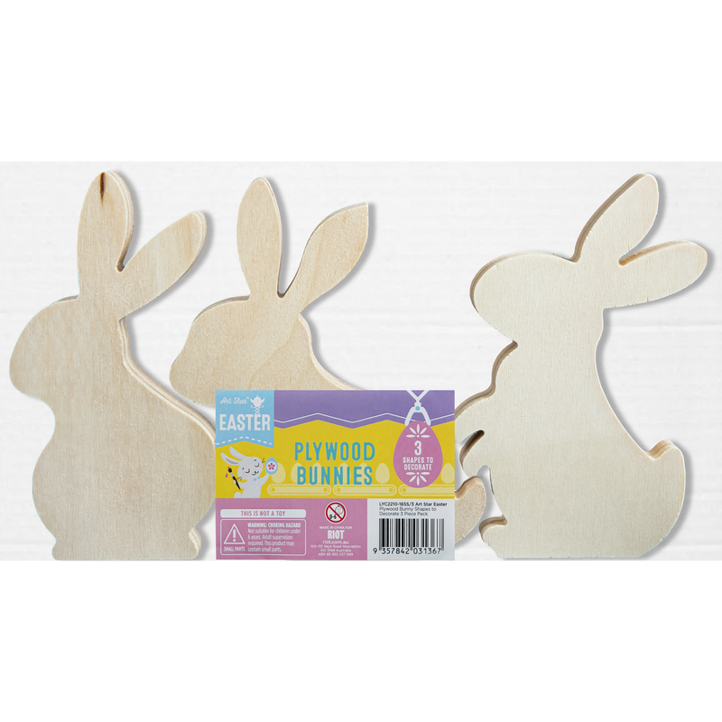 Light Gray Art Star Easter Plywood Bunny Shapes to Decorate 3 Pack Easter