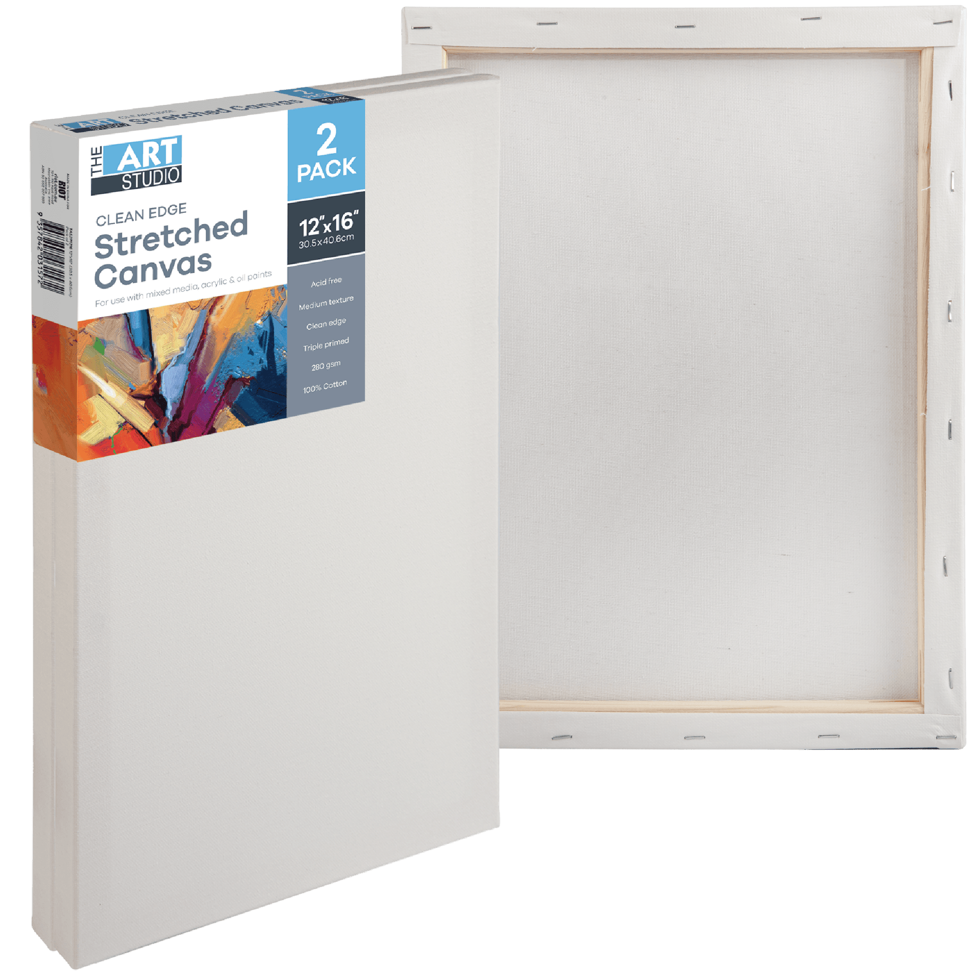 Light Gray The Art Studio Thin Bar Canvas 12"x16" (30x40cm) Pack of 2 Thin Bar Stretched Canvas