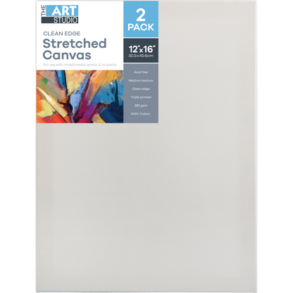 Light Gray The Art Studio Thin Bar Canvas 12"x16" (30x40cm) Pack of 2 Thin Bar Stretched Canvas