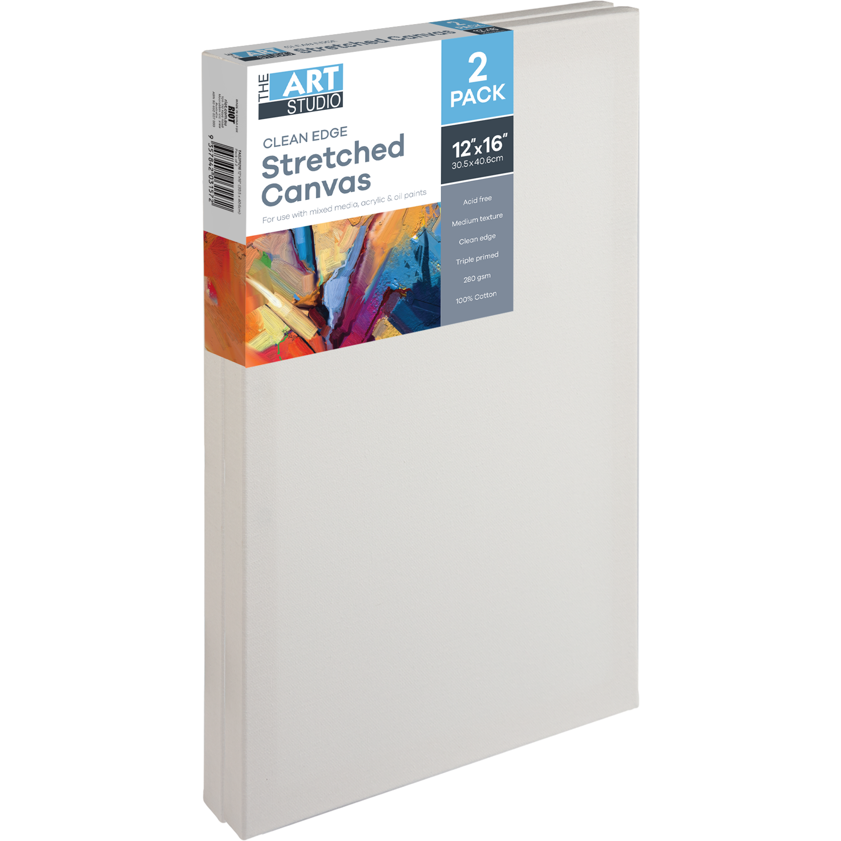 Light Gray The Art Studio Thin Bar Canvas 12"x16" (30x40cm) Pack of 2 Thin Bar Stretched Canvas