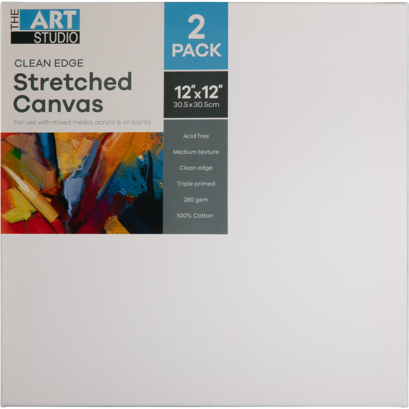 Light Gray The Art Studio Thin Bar Canvas 12"x12" (30x30cm) Pack of 2 Thin Bar Stretched Canvas