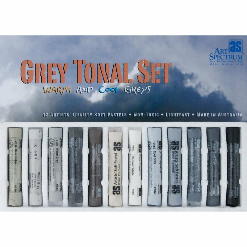 Dark Slate Gray Art Spectrum Standard Pastel Box Set Of 12 Grey Tonal Pastels & Charcoal