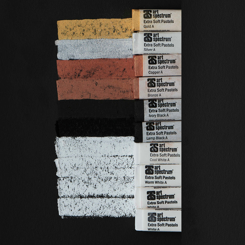 Sienna Art Spectrum Extra Soft Square Pastel Set Of 10 - Blacks Whites And Metallics Pastels & Charcoal