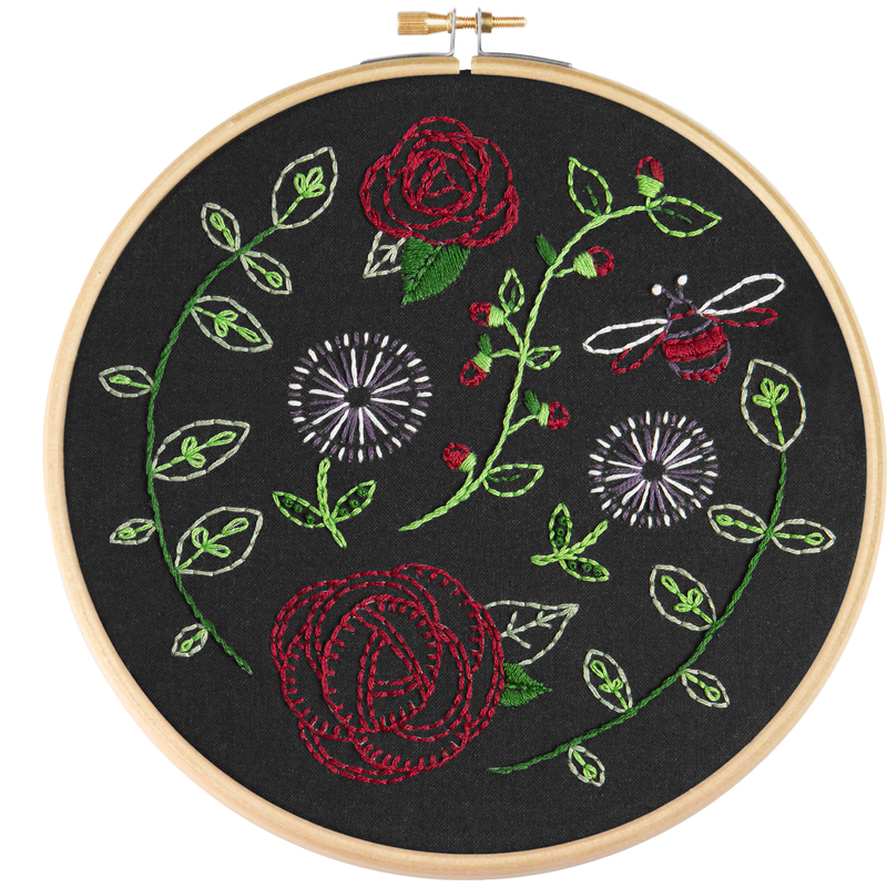 Dark Slate Gray Hawthorn Handmade Black Rose Garden Embroidery Kit Needlework Kits