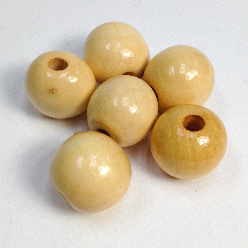 Light Gray Arbee Wood Beads Round 25mm Natural  Pack of  6 Macrame Beads